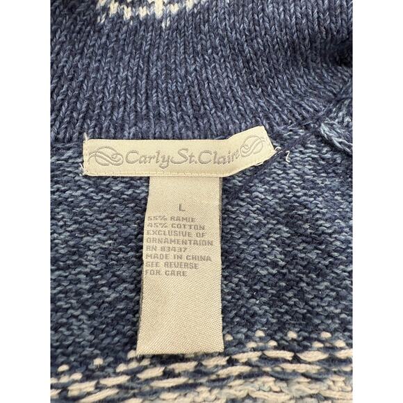 Caley St Clair L, Vintage Snowflake Zip Cardigan, Nordic Fair Isle Knit Blue - Picture 4 of 16